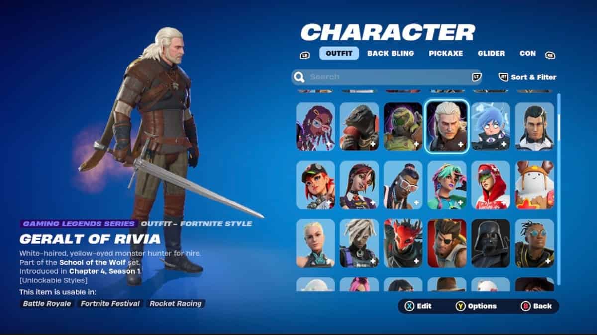 A screenshot of the Fortnite character page, exploring demand for popular collaboration.