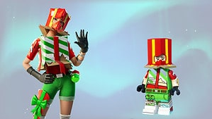 Holiday Boxy Fortnite skin and its LEGO variant
