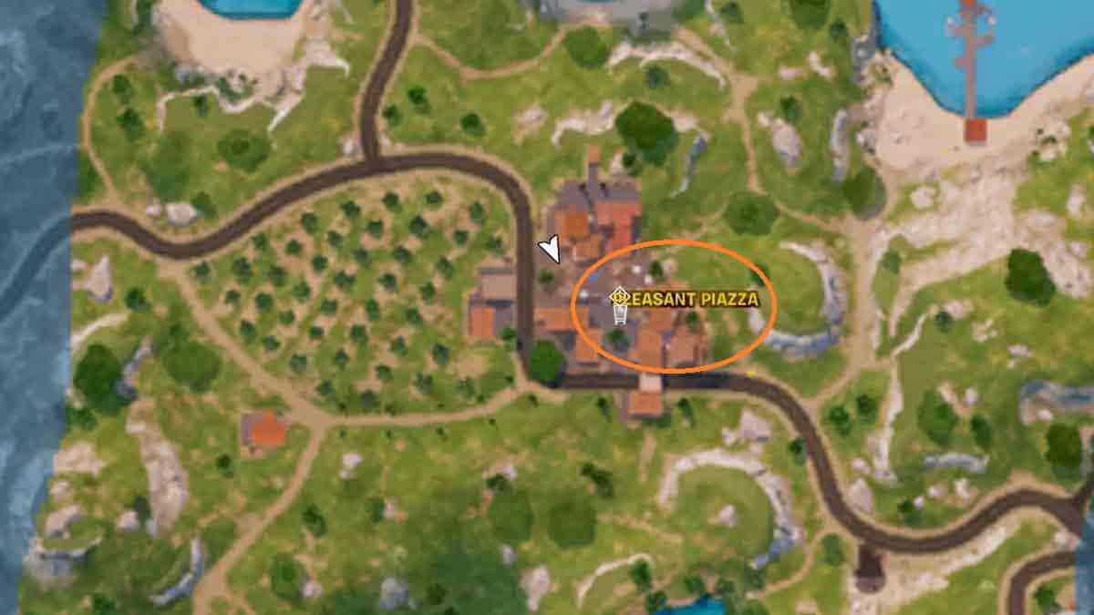 A map showcasing the hot spot location on an island in Fortnite.
