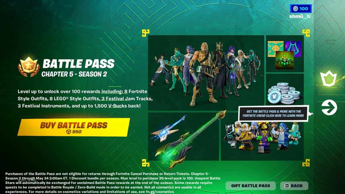 How long do Fortnite seasons last: A promotional screen showing the Battle Pass for Chapter 5 Season 2.