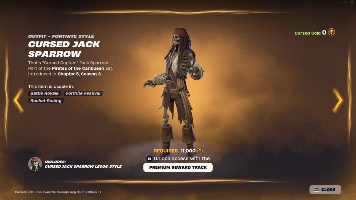 Fortnite how to unlock Jack Sparrow skins: The Cursed Jack Sparrow skin in Fortnite.