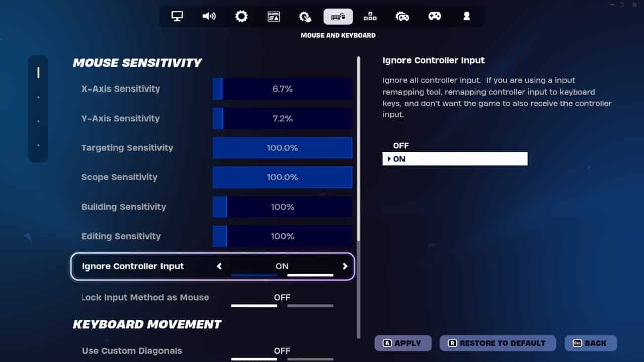 How to use Guitar Hero guitar in Fortnite Festival: Changing the controller settings to Ignore Controller Input.