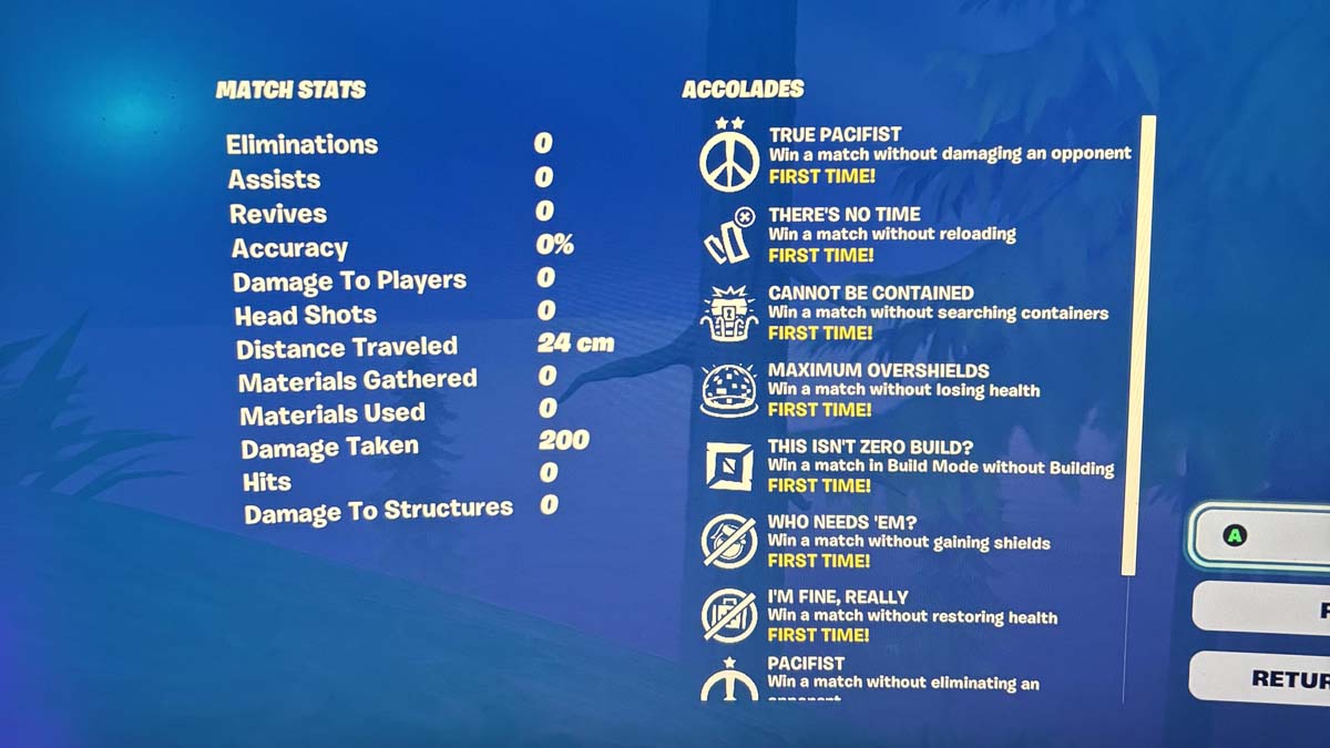 Fortnite Victory without moving