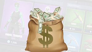 Fortnite account worth: a sack filled with money.