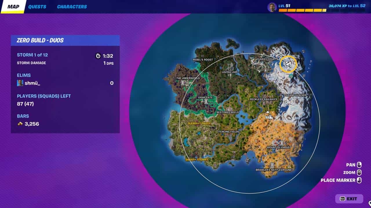 Fortnite how to jam at Restored Reels and Slumberyard: The location of Slumberyard on a Fortnite map.
