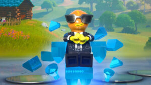 A Fortnite Lego skin shown during the LEGO event