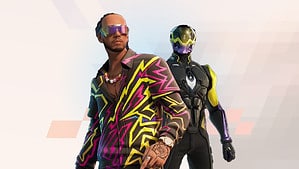 A man and a woman in an Auto Draft futuristic outfit.