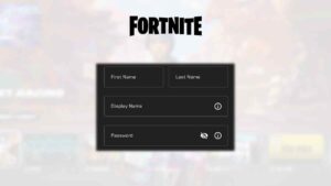 A screenshot of the Fortnite menu with instructions on how to make a Fortnite account.