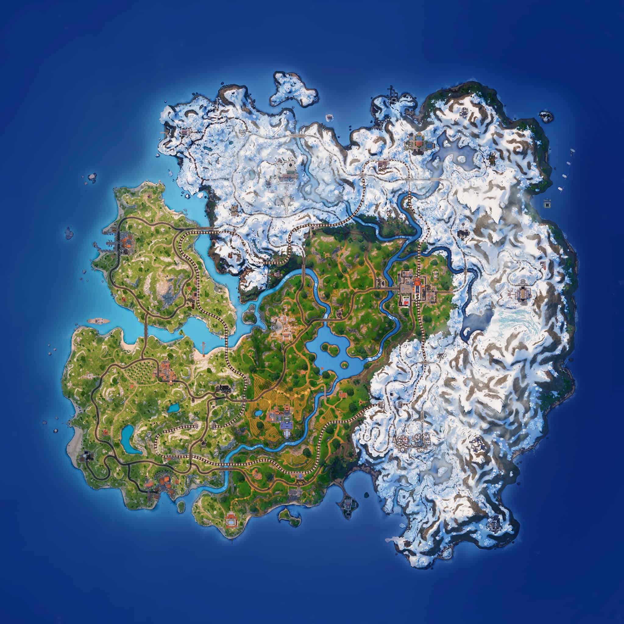 Fortnite Chapter 5 Season 1 map: An un-annotated overhead view of the new Fortnite Chapter 5 Season 1 map.