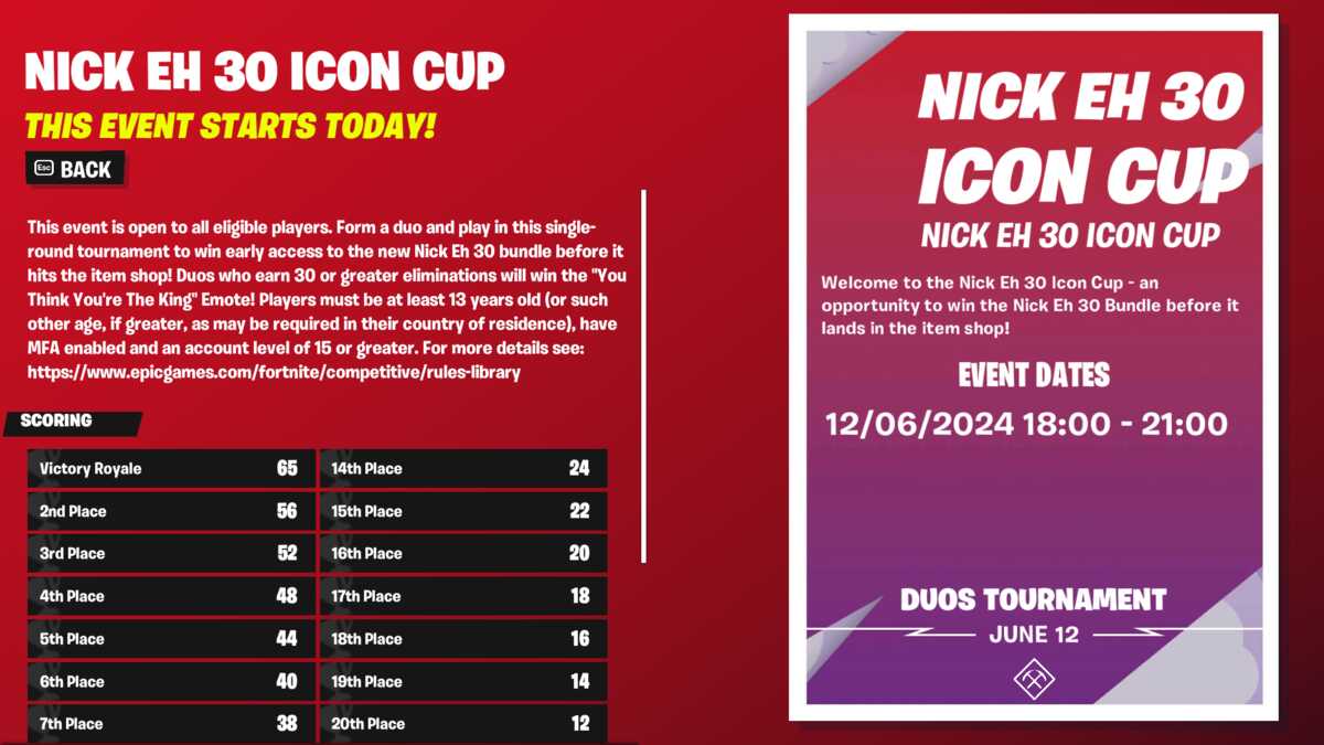 Fortnite Nick Eh 30 Skin Emote: The details of the Nick Eh 30 Icon Cup in Fortnite.
