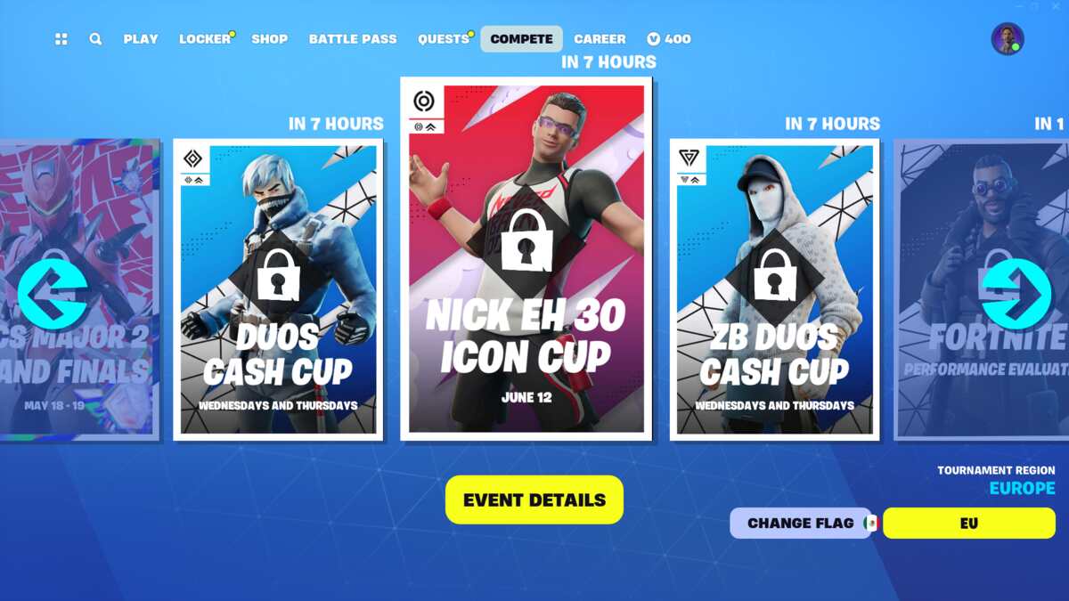 Fortnite Nick Eh 30 Skin Emote: The Nick Eh 30 Icon Cup in the Compete tab in Fortnite.