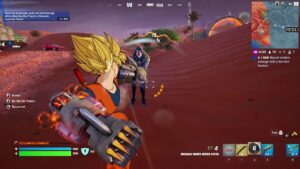 Fortnite Nitro Fists: A player with a Goku skin preparing to hit an enemy player with the Nitro Fists