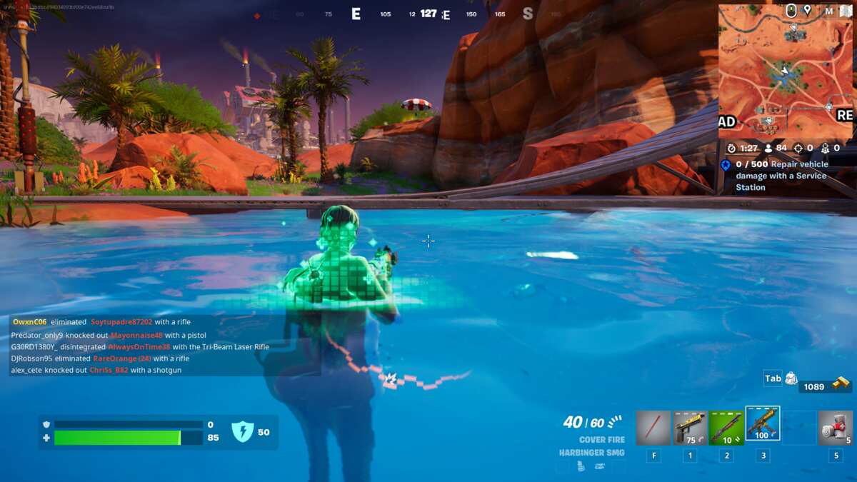Fortnite Oasis Pools: A player floating in an Oasis Pool and healing.