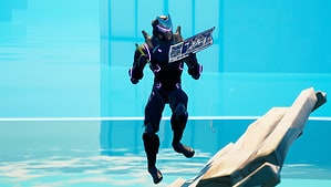 Best Fortnite Creative maps for building practice: A player in Fortnite Creative floating in a blue sky.