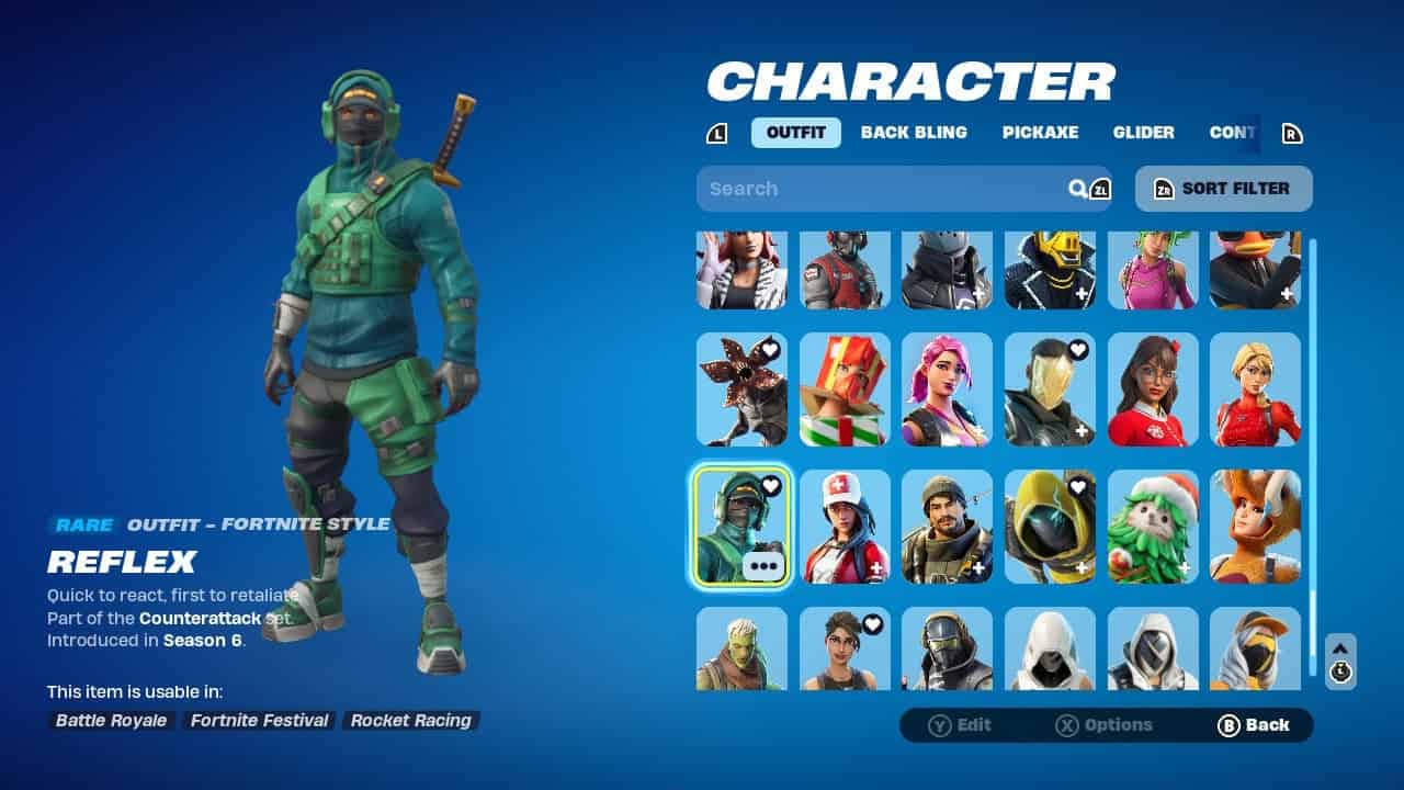 most expensive Fortnite skin: Reflex in a Fortnite player's locker