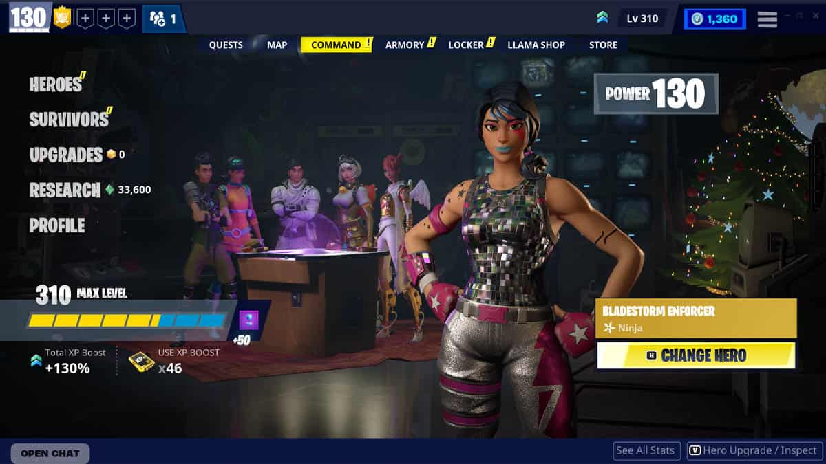 How to play Save the World in Fortnite: A menu in Fortnite Save the World prompting the player to change their hero.
