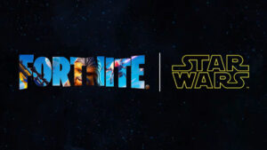 Promotional image featuring the logos of Fortnite x Star Wars against a starry space background, suggesting a crossover event.