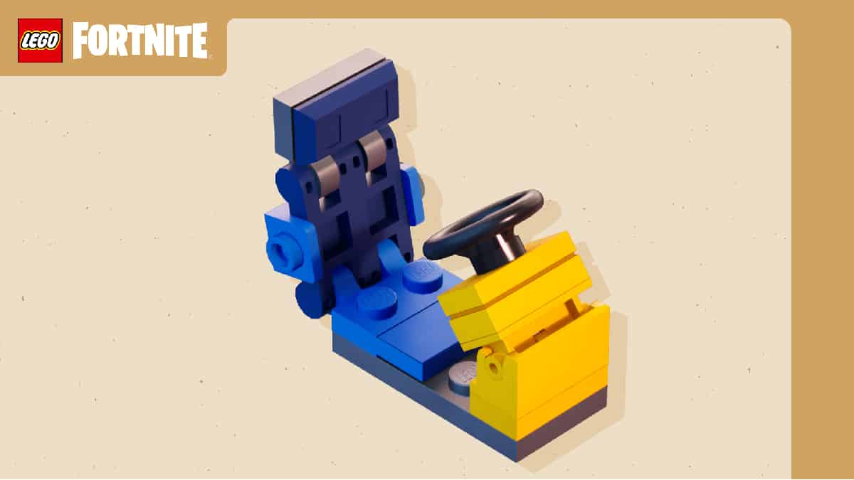A lego representation of a Fortnite update character next to a treasure chest.