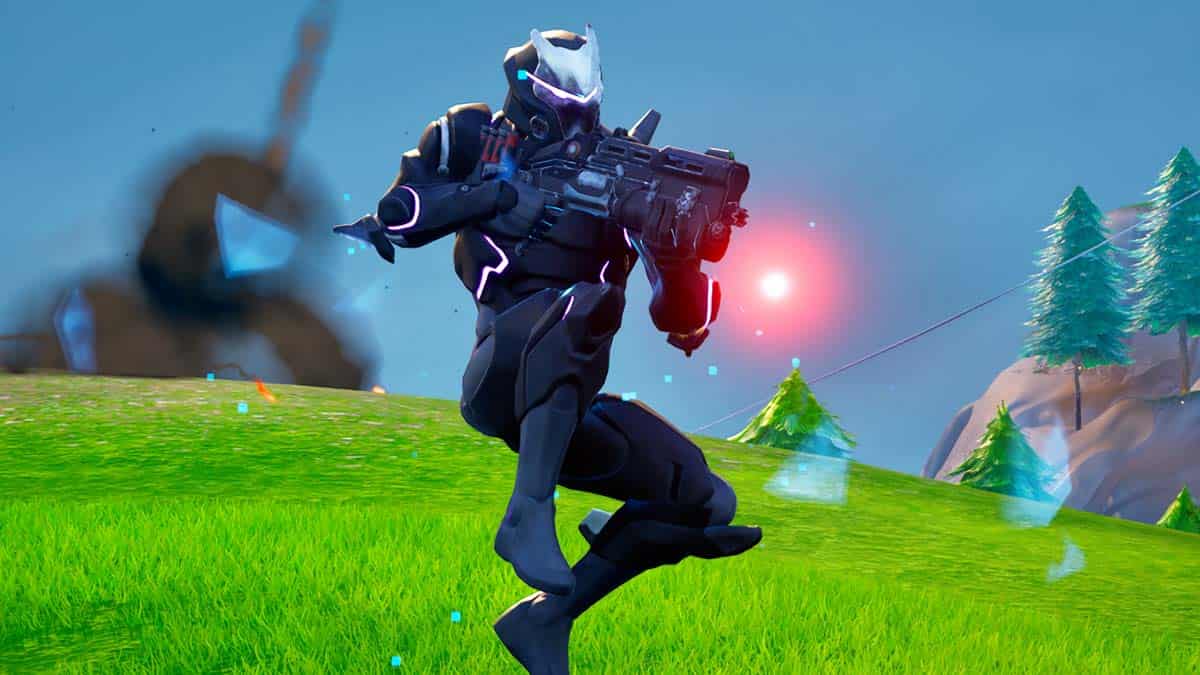 An image of a Fortnite character in a field with a gun, hinting at a possible Fortnite leak.