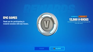 The rewards screen in Fortnite where players can earn free v-bucks.