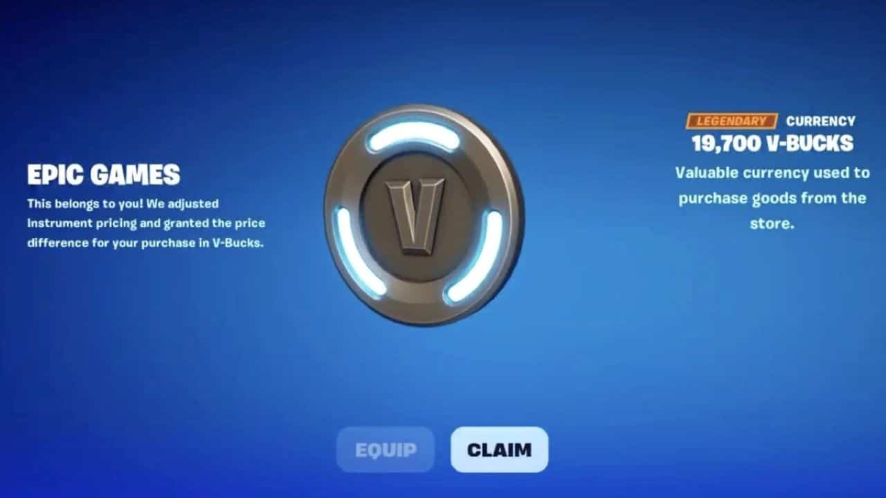 Fortnite V-Bucks Refund: V-Bucks refund for Instraments in Fortnite