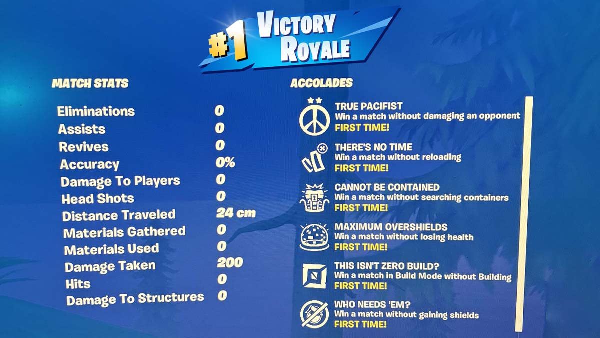 Fortnite player gets Victory Royale without moving