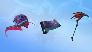 A group of Fortnitemares 2023 weapons on a blue background.