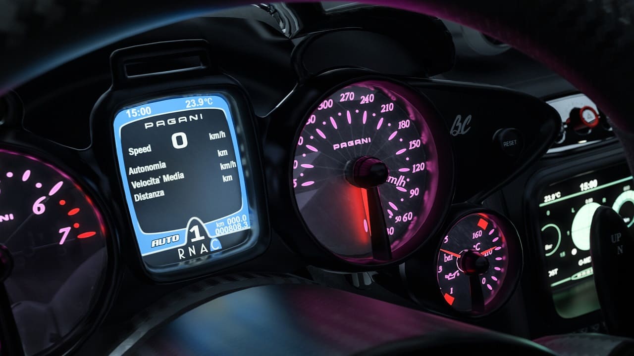 Forza Motorsport FOV settings: An image of a car dashboard in the game.