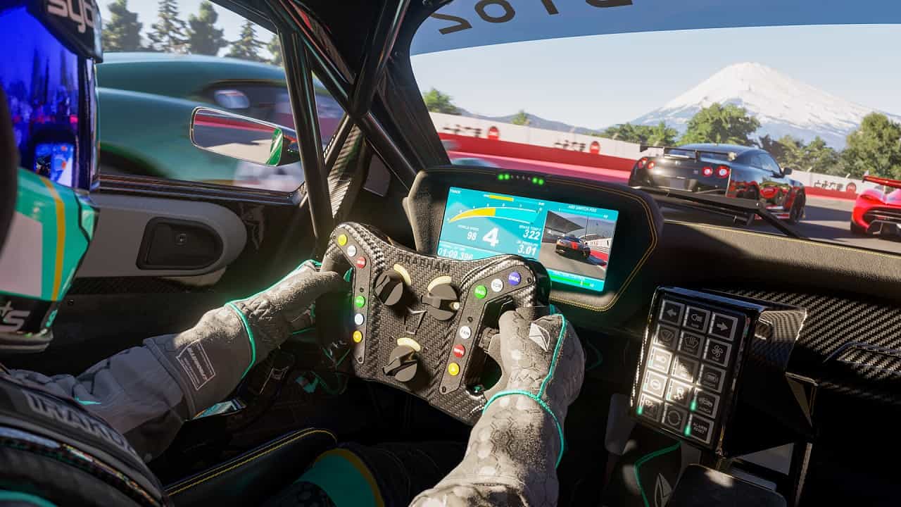 Forza Motorsport System Requirements: An image of a car dashboard in the game.