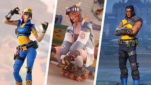 Fortnite how to get free skins: The Explorer Emilie, Lina Scorch and Trailblazer Tail skins side by side.