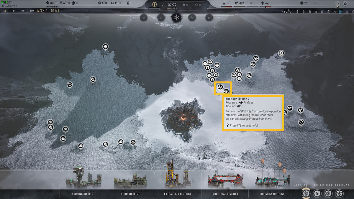 Frostpunk 2 how to get Prefabs: Abandoned ruins.