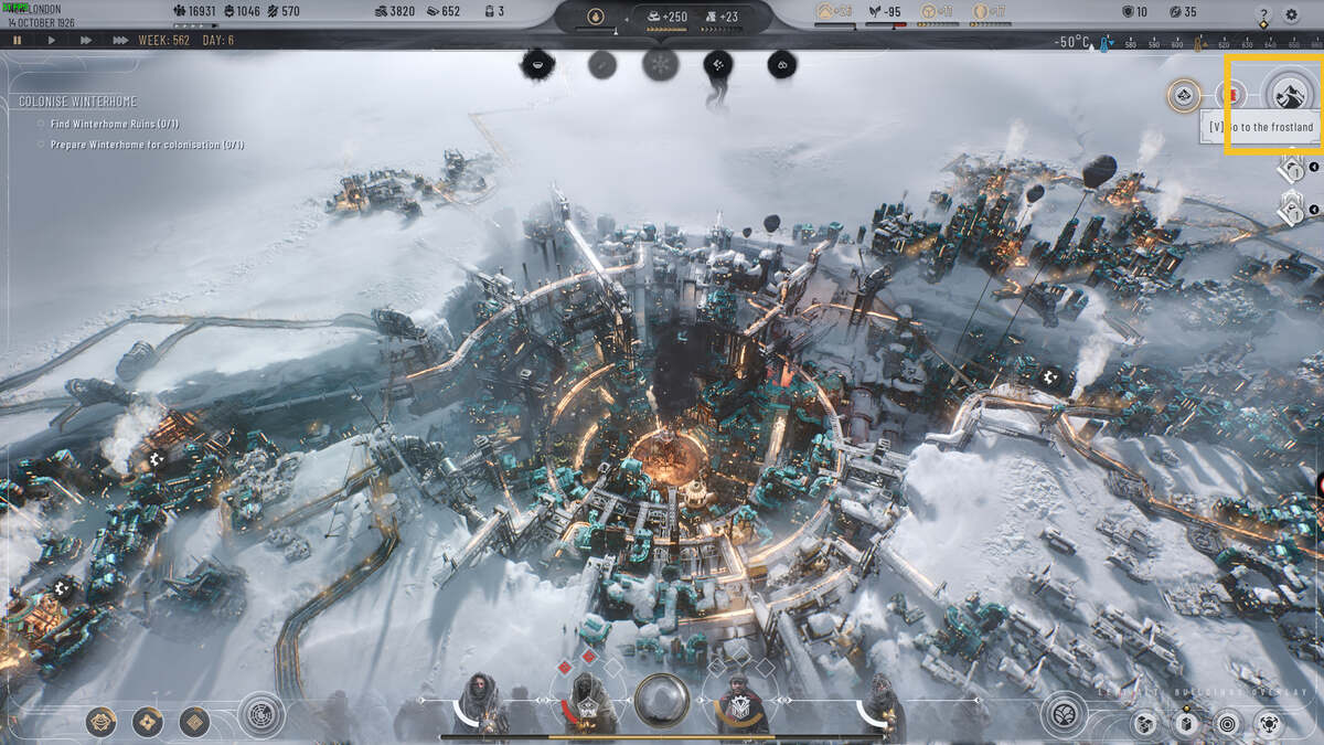 Frostpunk 2 cores: an industrial hub in the icy wasteland.