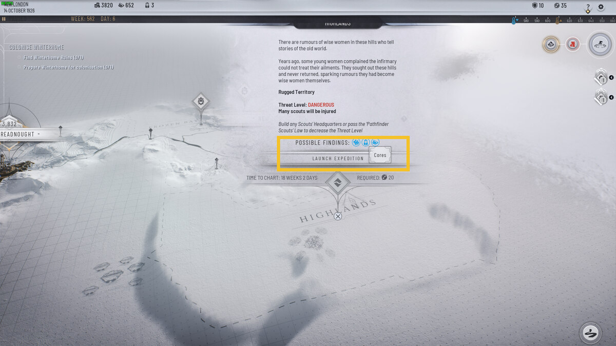 Frostpunk 2 cores: map of an icy wasteland.