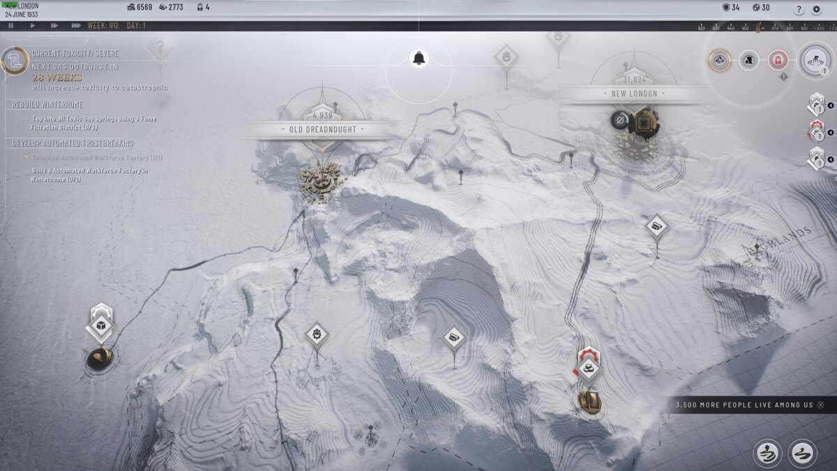 Frostpunk 2 review: map of the Frostland.