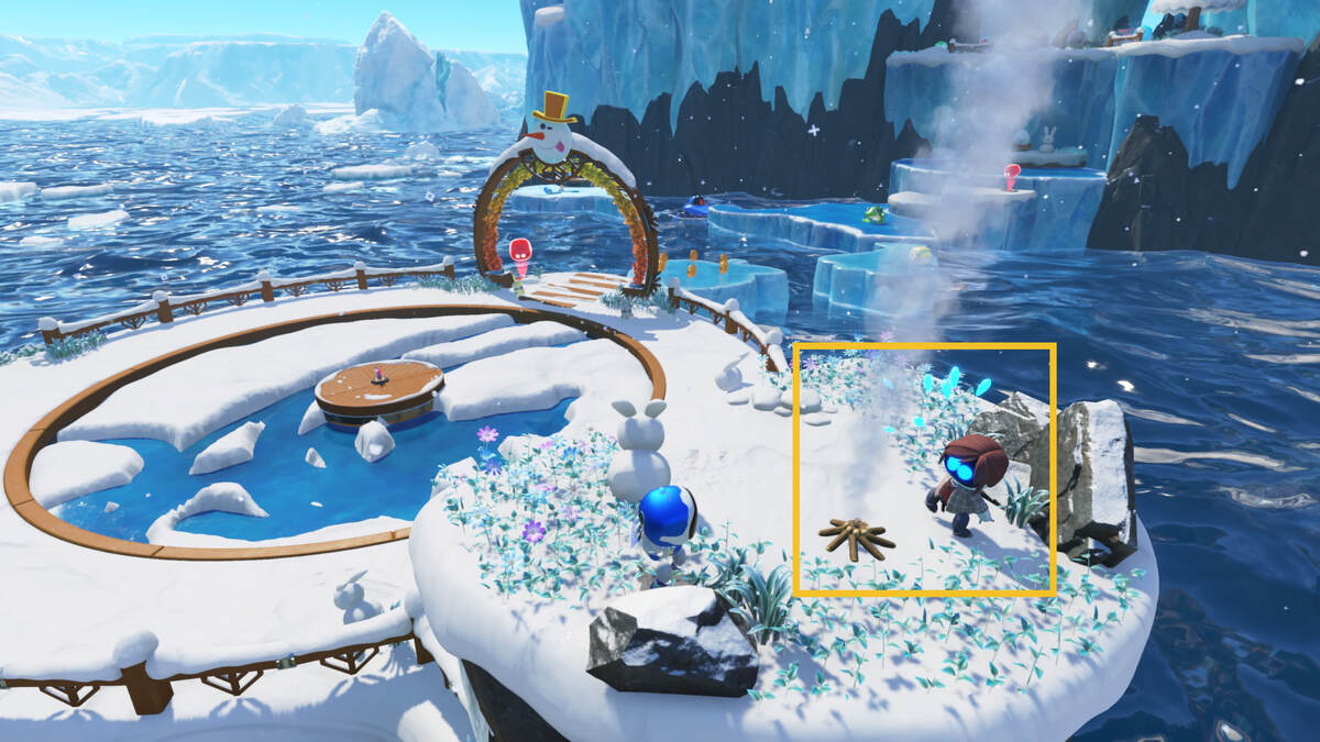 Astro Bot Frozen Meal: Astro exploring the Frozen Meal level in the Feather Cluster.