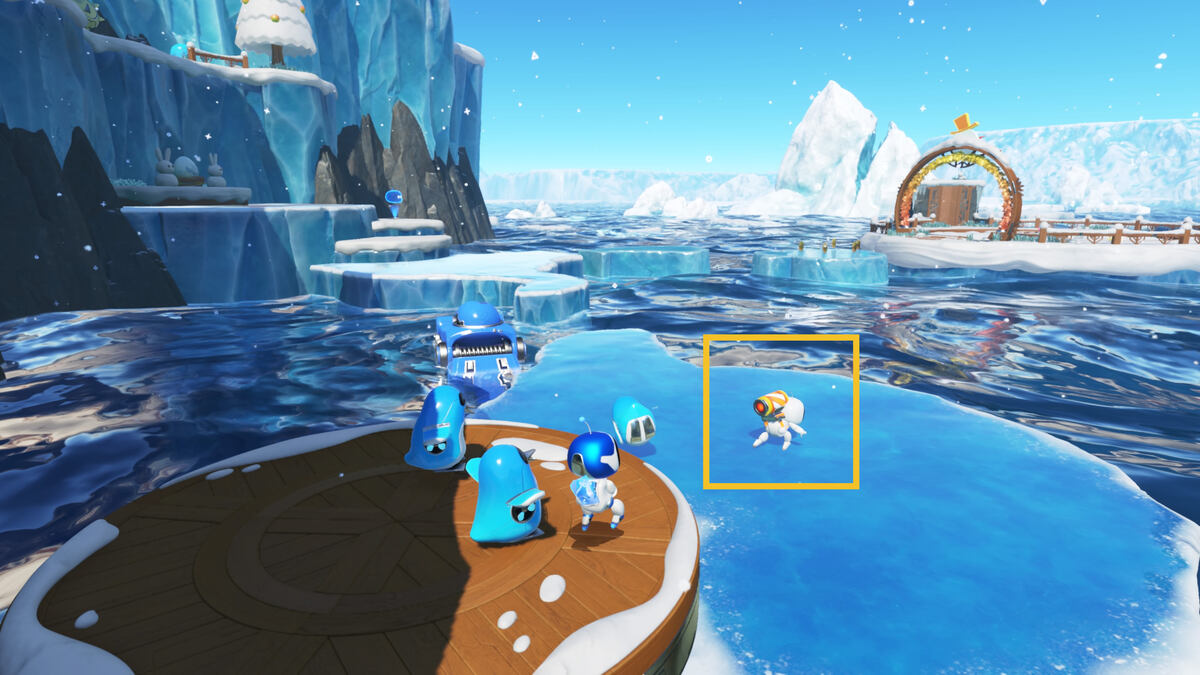 Astro Bot Frozen Meal: Astro exploring the Frozen Meal level in the Feather Cluster.