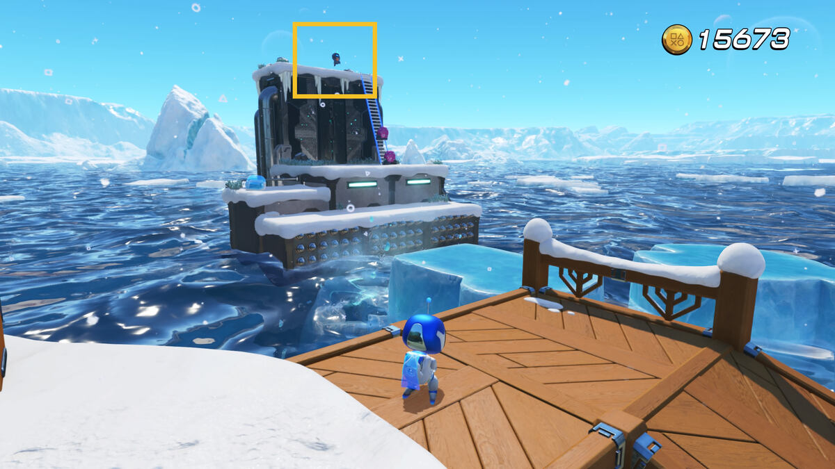 Astro Bot Frozen Meal: Astro exploring the Frozen Meal level in the Feather Cluster.