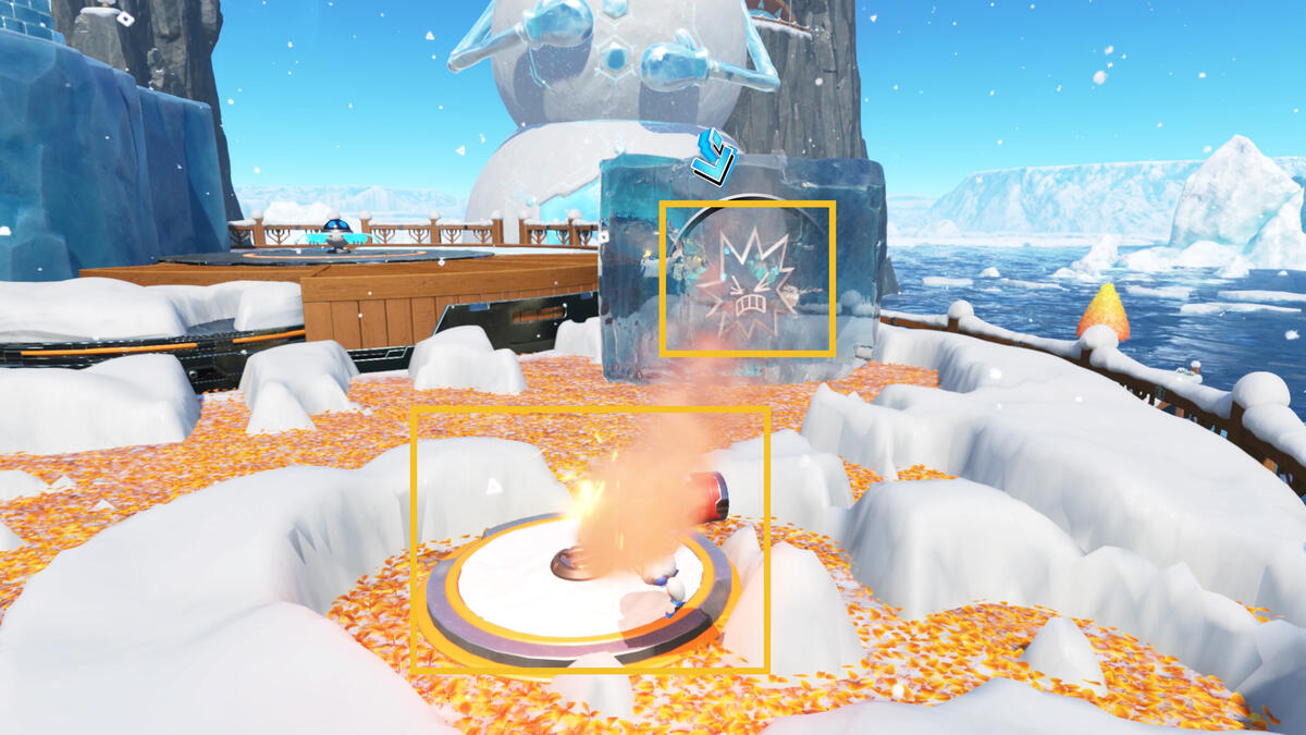 Astro Bot Frozen Meal: Astro exploring the Frozen Meal level in the Feather Cluster.