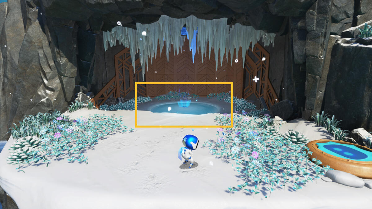 Astro Bot Frozen Meal: Astro exploring the Frozen Meal level in the Feather Cluster.