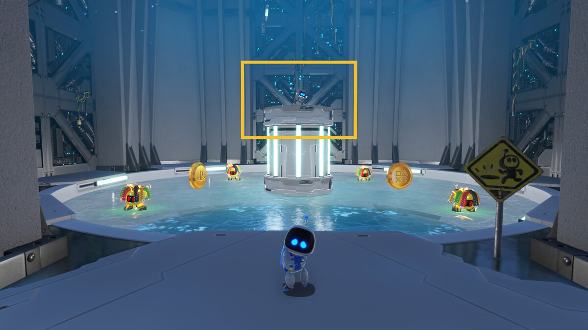 Astro Bot Frozen Meal: Astro exploring the Frozen Meal level in the Feather Cluster.