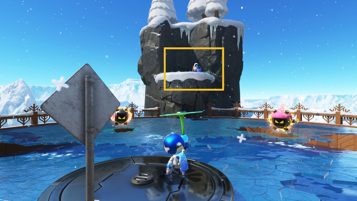 Astro Bot Frozen Meal: Astro exploring the Frozen Meal level in the Feather Cluster.