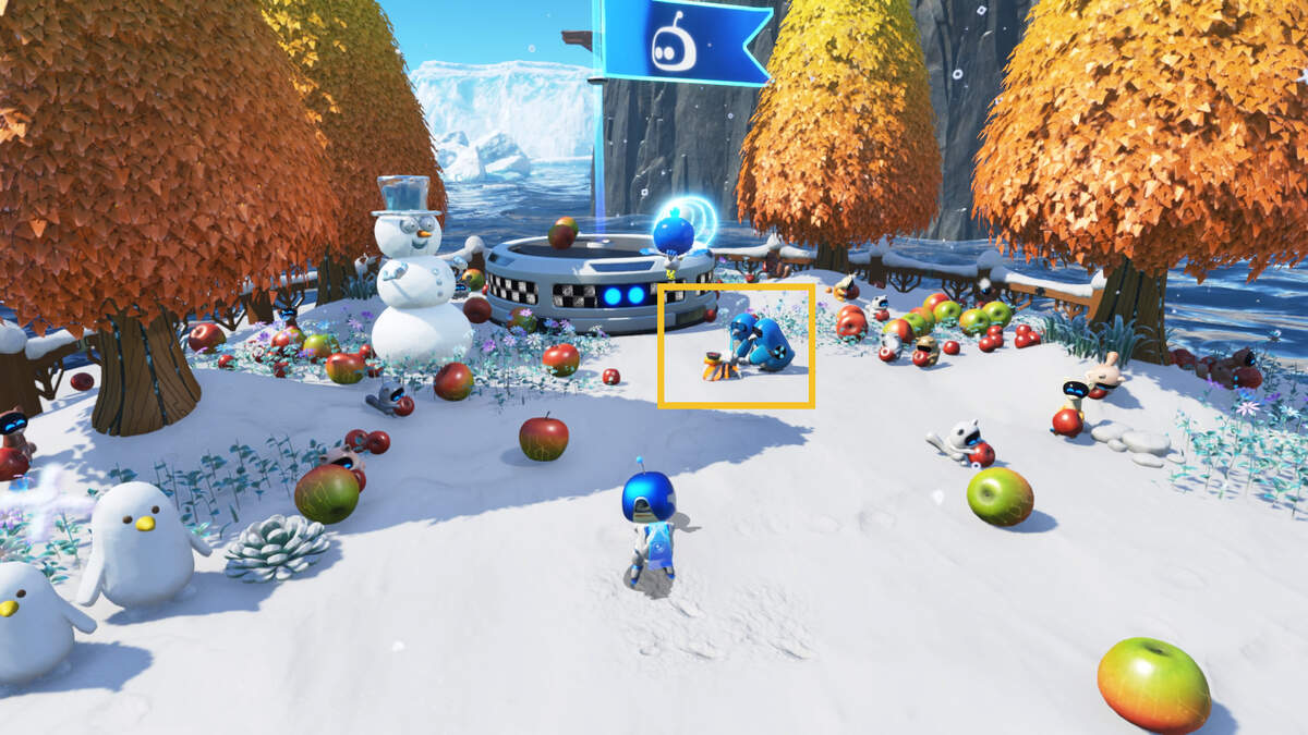 Astro Bot Frozen Meal: Astro exploring the Frozen Meal level in the Feather Cluster.