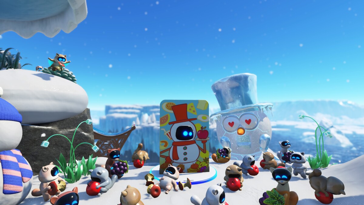 Astro Bot Frozen Meal: Astro exploring the Frozen Meal level in the Feather Cluster.