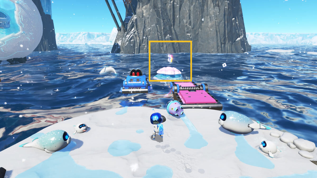 Astro Bot Frozen Meal: Astro exploring the Frozen Meal level in the Feather Cluster.