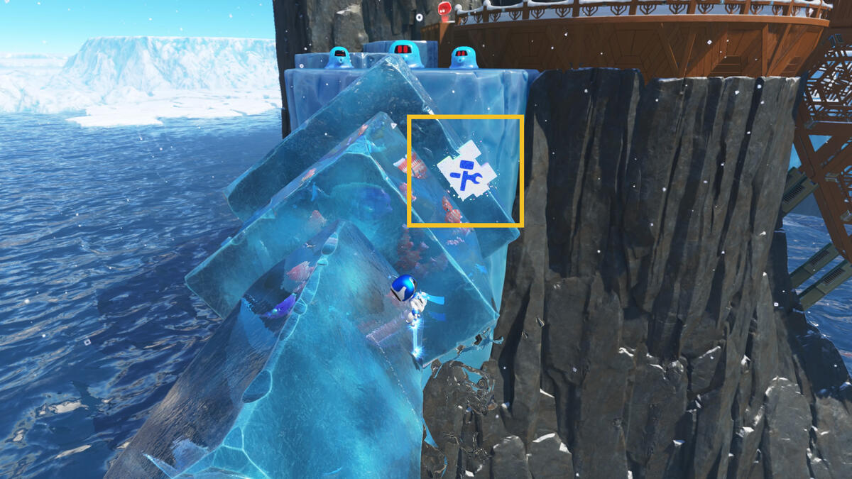 Astro Bot Frozen Meal: Astro exploring the Frozen Meal level in the Feather Cluster.