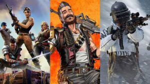Image showing games like Apex Legends. Partitioned into three, it shows Fortnite, Apex Legends, and PUBG Battlegrounds.