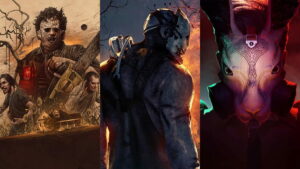 Image collage representing games like Dead by Daylight. It features, in order, The Texas Chain Saw Massacre, Dead by Daylight, and Deceit 2.