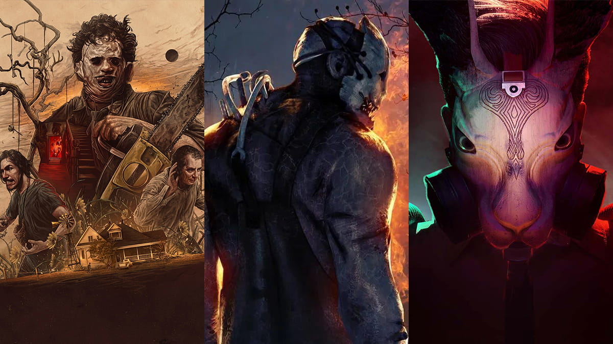 Image collage representing games like Dead by Daylight. It features, in order, The Texas Chain Saw Massacre, Dead by Daylight, and Deceit 2.