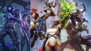 Image of covers for games like Overwatch 2. Split into three parts, it includes Valorant, Overwatch 2, and Paladins.