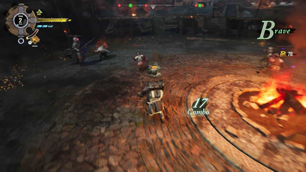 Gangs of Sherwood preview: The player controlling Friar Tuck in combat next to a burning fire.